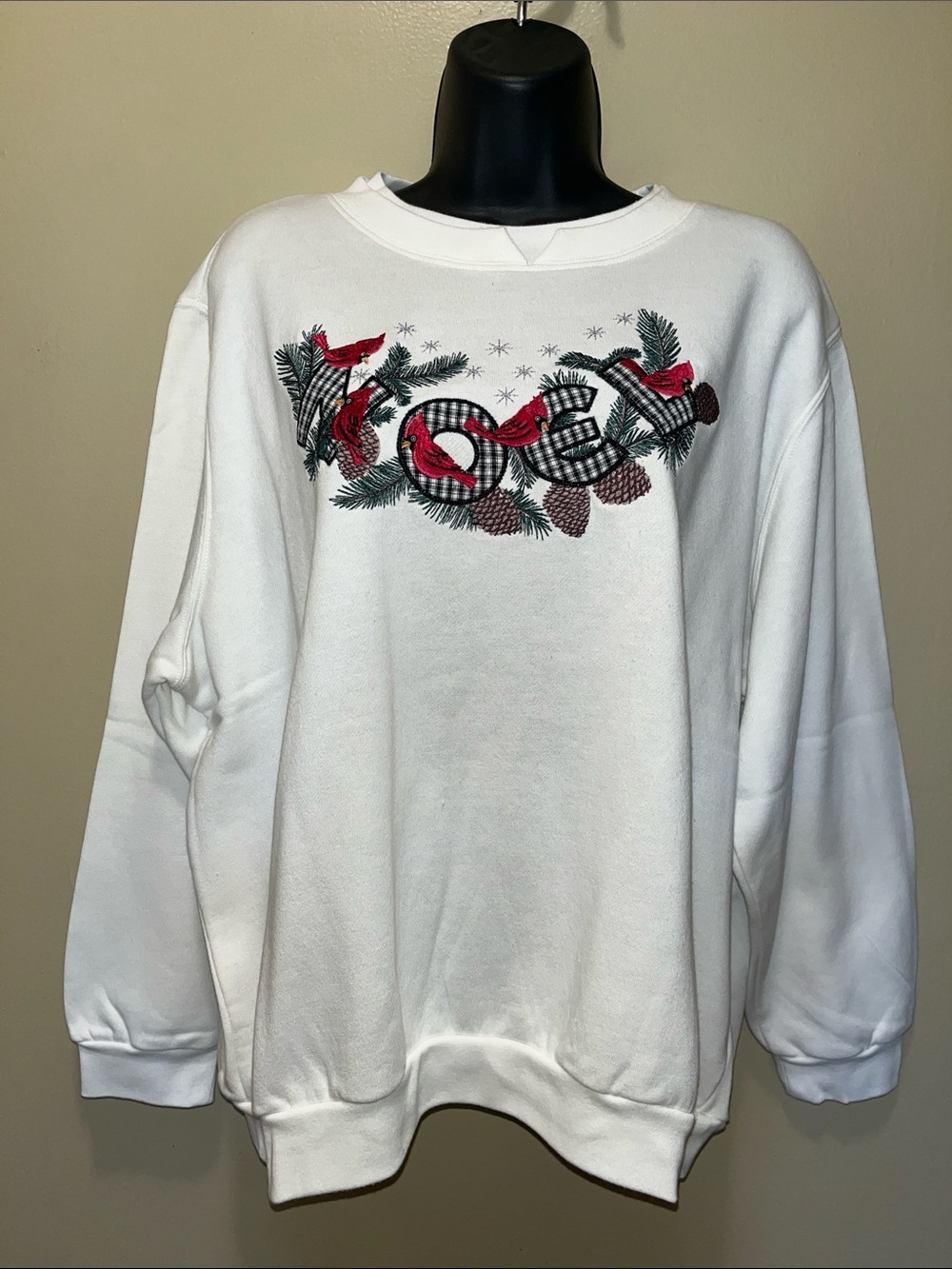 Vtg Bon Worth Sweatshirt Embroidered Cardinals/Birds NOEL Christmas Pinecones PL